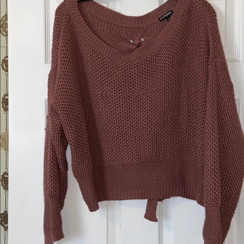 Knit Mauve Express Sweater w/ Criss Cross Tie Back